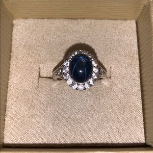 Blue Star sapphire white zircon SS ring, 7